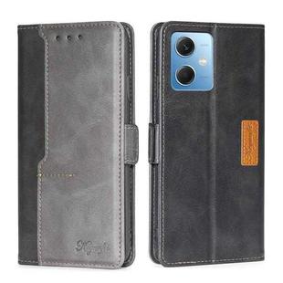 For Xiaomi Redmi Note 12 China Contrast Color Side Buckle Leather Phone Case(Black + Grey)