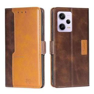 For Xiaomi Redmi Note 12 Pro 5G China Contrast Color Side Buckle Leather Phone Case(Dark Brown + Gold)