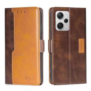 For Xiaomi Redmi Note 12 Pro+ China Contrast Color Side Buckle Leather Phone Case(Dark Brown + Gold)
