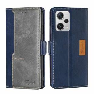For Xiaomi Redmi Note 12 Pro+ China Contrast Color Side Buckle Leather Phone Case(Blue + Grey)