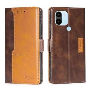For Xiaomi Redmi A1+ 4G Contrast Color Side Buckle Leather Phone Case(Dark Brown + Gold)