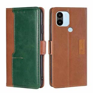 For Xiaomi Redmi A1+ 4G Contrast Color Side Buckle Leather Phone Case(Light Brown + Green)