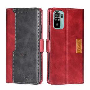 For Xiaomi Poco M5s 4G/Redmi Note 11 SE India Contrast Color Side Buckle Leather Phone Case(Red + Black)