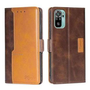 For Xiaomi Poco M5s 4G/Redmi Note 11 SE India Contrast Color Side Buckle Leather Phone Case(Dark Brown + Gold)