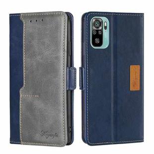 For Xiaomi Poco M5s 4G/Redmi Note 11 SE India Contrast Color Side Buckle Leather Phone Case(Blue + Grey)