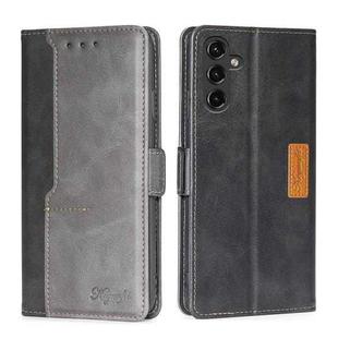 For Samsung Galaxy A14 5G Contrast Color Side Buckle Leather Phone Case(Black + Grey)