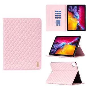 For iPad Pro 11 2022 / 2021 / 2020 Elegant Rhombic Texture Horizontal Flip Leather Tablet Case(Pink)
