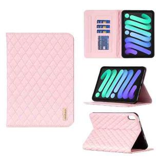 For iPad mini 6 Elegant Rhombic Texture Horizontal Flip Leather Tablet Case(Pink)