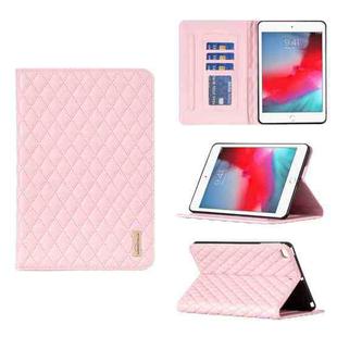 For iPad mini 5 / 4 / 3 / 2 / 1 Elegant Rhombic Texture Horizontal Flip Leather Tablet Case(Pink)