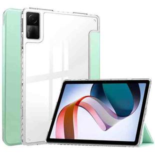 For Xiaomi Redmi Pad 10.6 3-Fold Clear Back Cover Leather Smart Tablet Case(Mint Green)