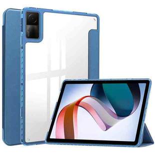 For Xiaomi Redmi Pad 10.6 3-Fold Clear Back Cover Leather Smart Tablet Case(Blue)