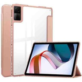 For Xiaomi Redmi Pad 10.6 3-Fold Clear Back Cover Leather Smart Tablet Case(Rose Gold)