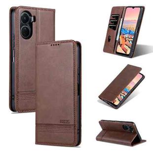 For vivo Y02s 4G/Y16 4G AZNS Magnetic Calf Texture Leather Phone Case(Dark Brown)
