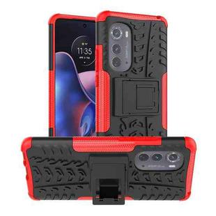 For Motorola Edge 2022 Tire Texture TPU + PC Phone Case with Holder(Red)