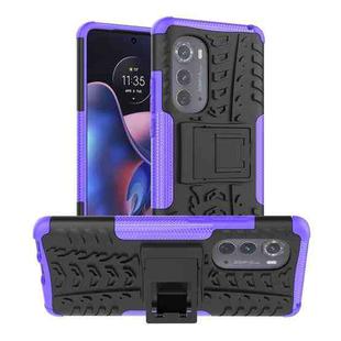 For Motorola Edge 2022 Tire Texture TPU + PC Phone Case with Holder(Purple)