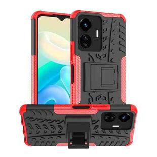 For vivo Y77 Tire Texture TPU + PC Phone Case with Holder(Red)