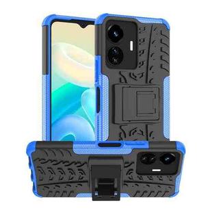 For vivo Y77 Tire Texture TPU + PC Phone Case with Holder(Blue)