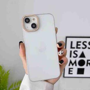 For iPhone 14 Plus Frosted Metal Lens Frame PC Phone Case(Transparent)