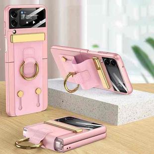 For Samsung Galaxy Z Flip4 GKK Ultrathin Shockproof Phone Case with Ring Holder / Wrist Strap(Pink)