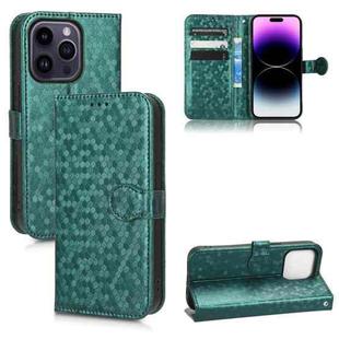 For iPhone 14 Pro Max Honeycomb Dot Texture Leather Phone Case(Green)