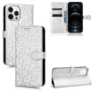 For iPhone 12 Pro Max Honeycomb Dot Texture Leather Phone Case(Silver)