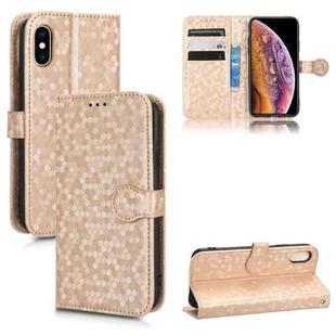 For iPhone X / XS Honeycomb Dot Texture Leather Phone Case(Gold)