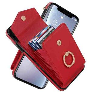 For iPhone XR Ring Holder RFID Card Slot Phone Case(Red)