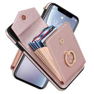 For iPhone XR Ring Holder RFID Card Slot Phone Case(Rose Gold)