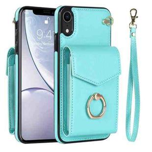 For iPhone XR Ring Holder RFID Card Slot Phone Case(Mint Green)