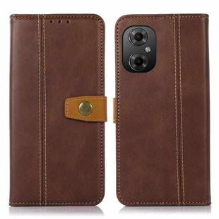 For Xiaomi Poco M4 5G / M5 5G / 4G Stitching Thread Calf Texture Leather Phone Case(Coffee)