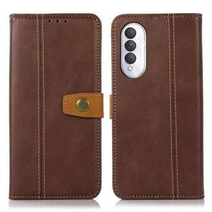 For Honor X20 SE 5G Stitching Thread Calf Texture Leather Phone Case(Coffee)