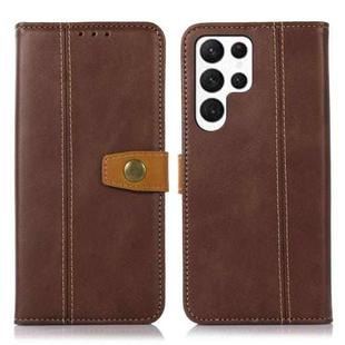 For Samsung Galaxy S23 Ultra 5G Stitching Thread Calf Texture Leather Phone Case(Coffee)