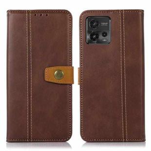 For Motorola Moto G72 4G Stitching Thread Calf Texture Leather Phone Case(Coffee)