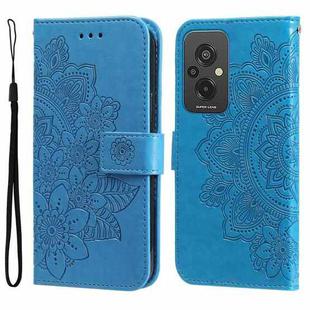 For Xiaomi Redmi 11 Prime 4G 7-petal Flowers Embossing Leather Phone Case(Blue)