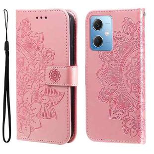 For Xiaomi Redmi Note 12 China 7-petal Flowers Embossing Leather Phone Case(Rose Gold)