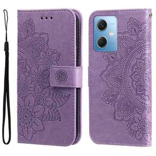 For Xiaomi Redmi Note 12 China 7-petal Flowers Embossing Leather Phone Case(Purple)