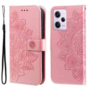 For Xiaomi Redmi Note 12 Pro 5G China 7-petal Flowers Embossing Leather Phone Case(Rose Gold)
