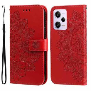 For Xiaomi Redmi Note 12 Pro 5G China 7-petal Flowers Embossing Leather Phone Case(Red)