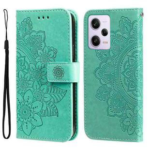For Xiaomi Redmi Note 12 Pro 5G China 7-petal Flowers Embossing Leather Phone Case(Green)