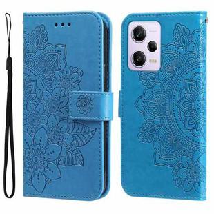 For Xiaomi Redmi Note 12 Pro 5G China 7-petal Flowers Embossing Leather Phone Case(Blue)