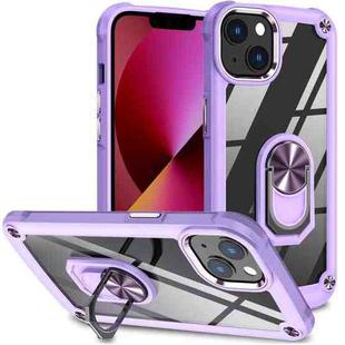 For iPhone 11 TPU + PC Lens Protection Phone Case with Ring Holder(Purple)