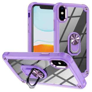 For iPhone XS Max TPU + PC Lens Protection Phone Case with Ring Holder(Purple)