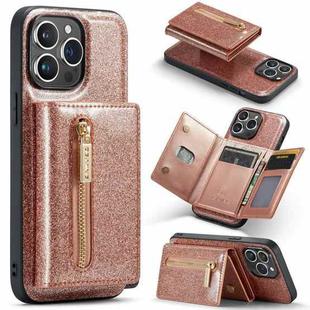 For iPhone 14 Pro Max DG.MING M3 Series Glitter Powder Card Bag Leather Case(Rose Gold)