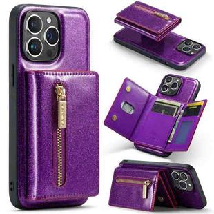 For iPhone 14 Pro Max DG.MING M3 Series Glitter Powder Card Bag Leather Case(Dark Purple)