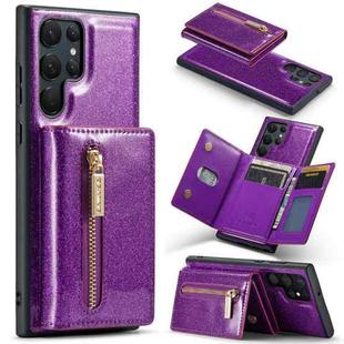 For Samsung Galaxy S22 Ultra 5G DG.MING M3 Series Glitter Powder Card Bag Leather Case(Dark Purple)