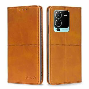 For vivo V25 Pro 5G Cow Texture Magnetic Leather Phone Case(Light Brown)