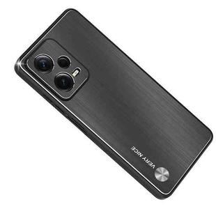 For Xiaomi Redmi Note 12 Pro+ China Metal Brushed Texture Shockproof Phone Case(Black)
