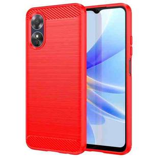 For OPPO A17k Brushed Texture Carbon Fiber TPU Phone Case(Red)