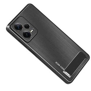 For Xiaomi Redmi Note 12 Pro+ China Metal Brushed Texture Shockproof Phone Case with Holder(Black)