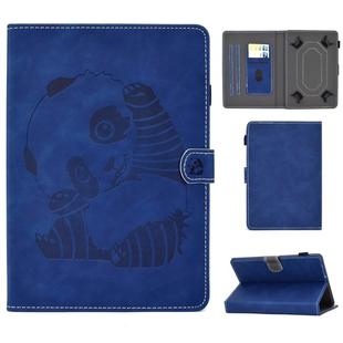 For 7 inch Embossing Sewing Thread Horizontal Painted Flat Leather Case with Pen Cover & Anti Skid Strip & Card Slot & Holder(Blue)